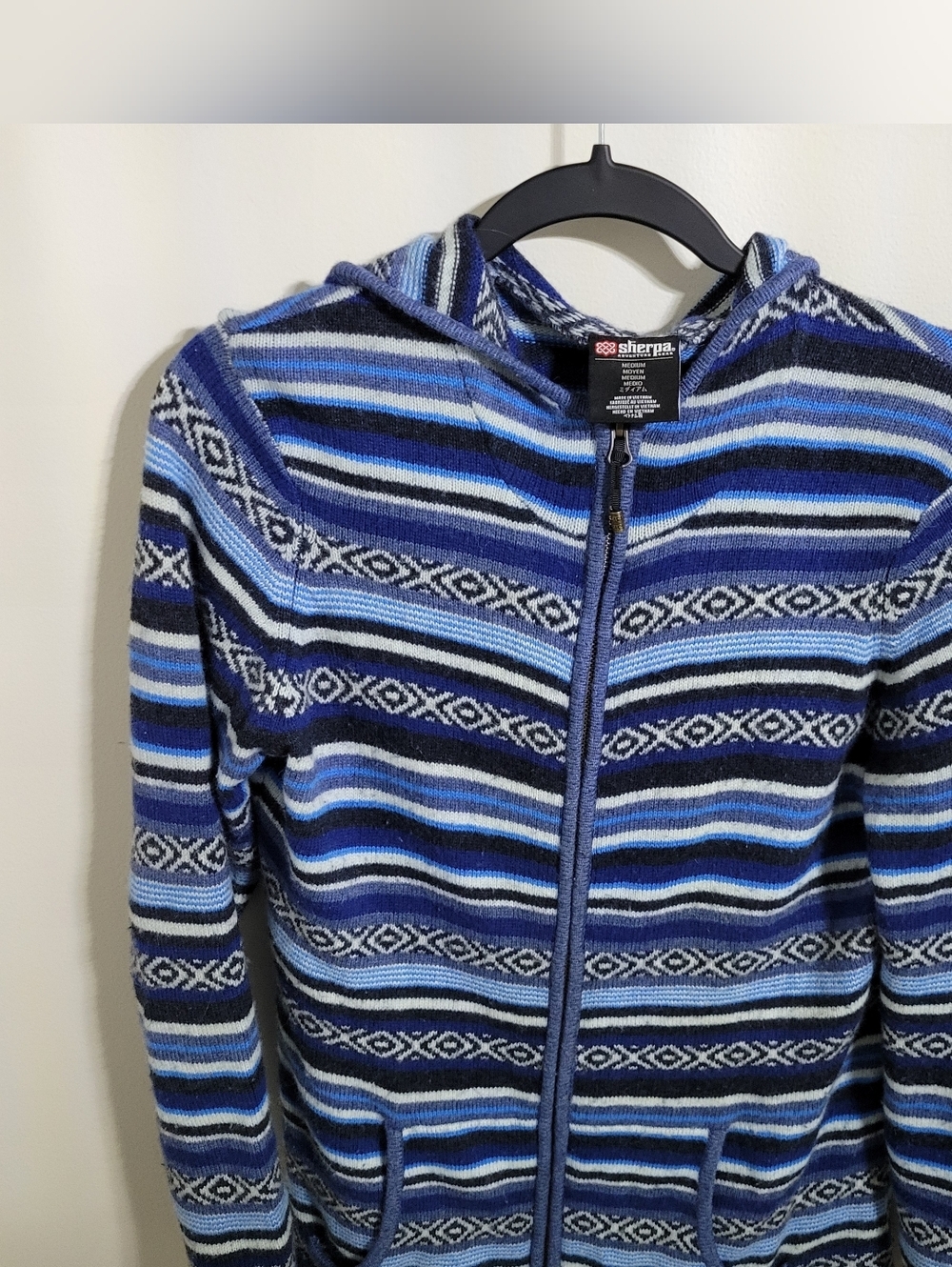 Sherpa Adventure Gear Sweater Zip-Up Hoodie in Blue Tones, Size M